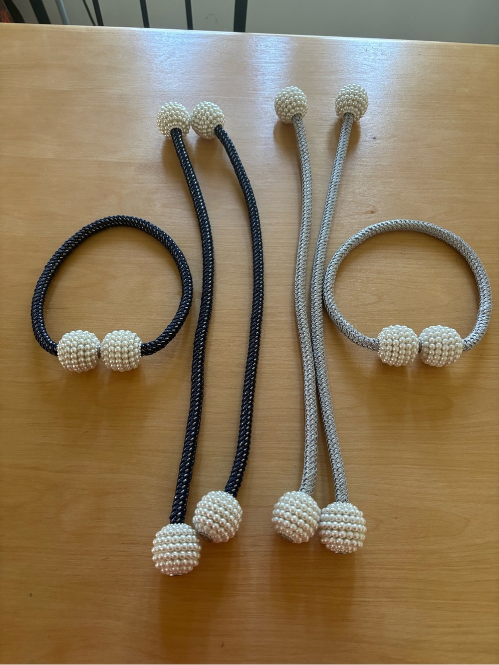 Pearl Bead Tie-Back Drapery Holdbacks - Black and Gray